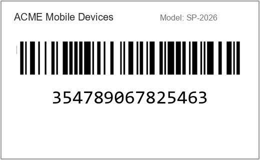 sample IMEI label